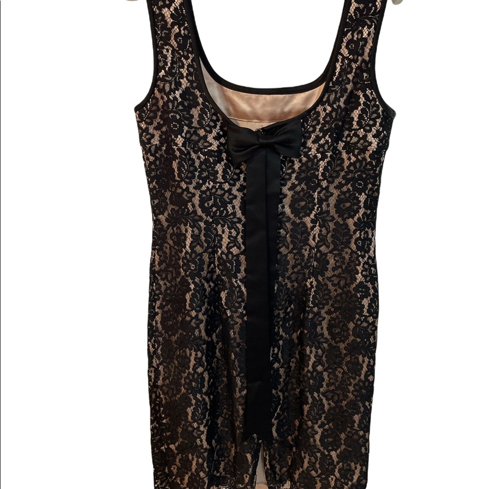 Donna Rico Black Lace Dress w/ Champagne Colored Underneath and Exquisite Detail - Picture 4 of 9